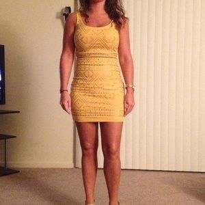 Bebe yellow studded body con mini dress small